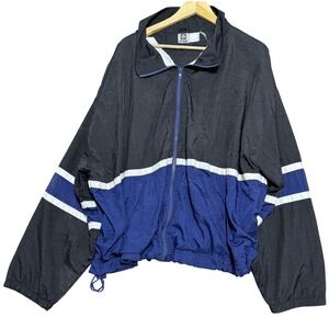 Vintage‎ Franklin Sports Jacket Mens Large Black Blue Windbreaker Colorblock 90s